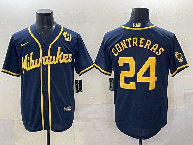 Men Milwaukee Brewers #24 Contreras Drak Blue Nike MLB 2025 Jersey 06